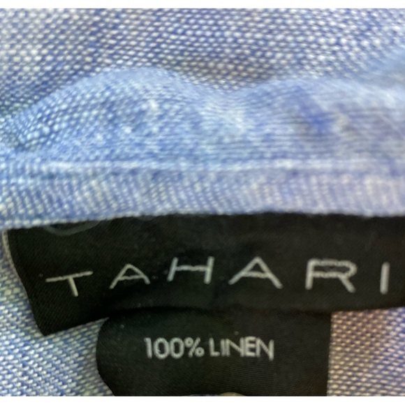 Tahari 100% Linen V-Neck Hooded 3/4 Sleeve Button Back Tunic Top Blue (Size 3X) - Picture 10 of 13